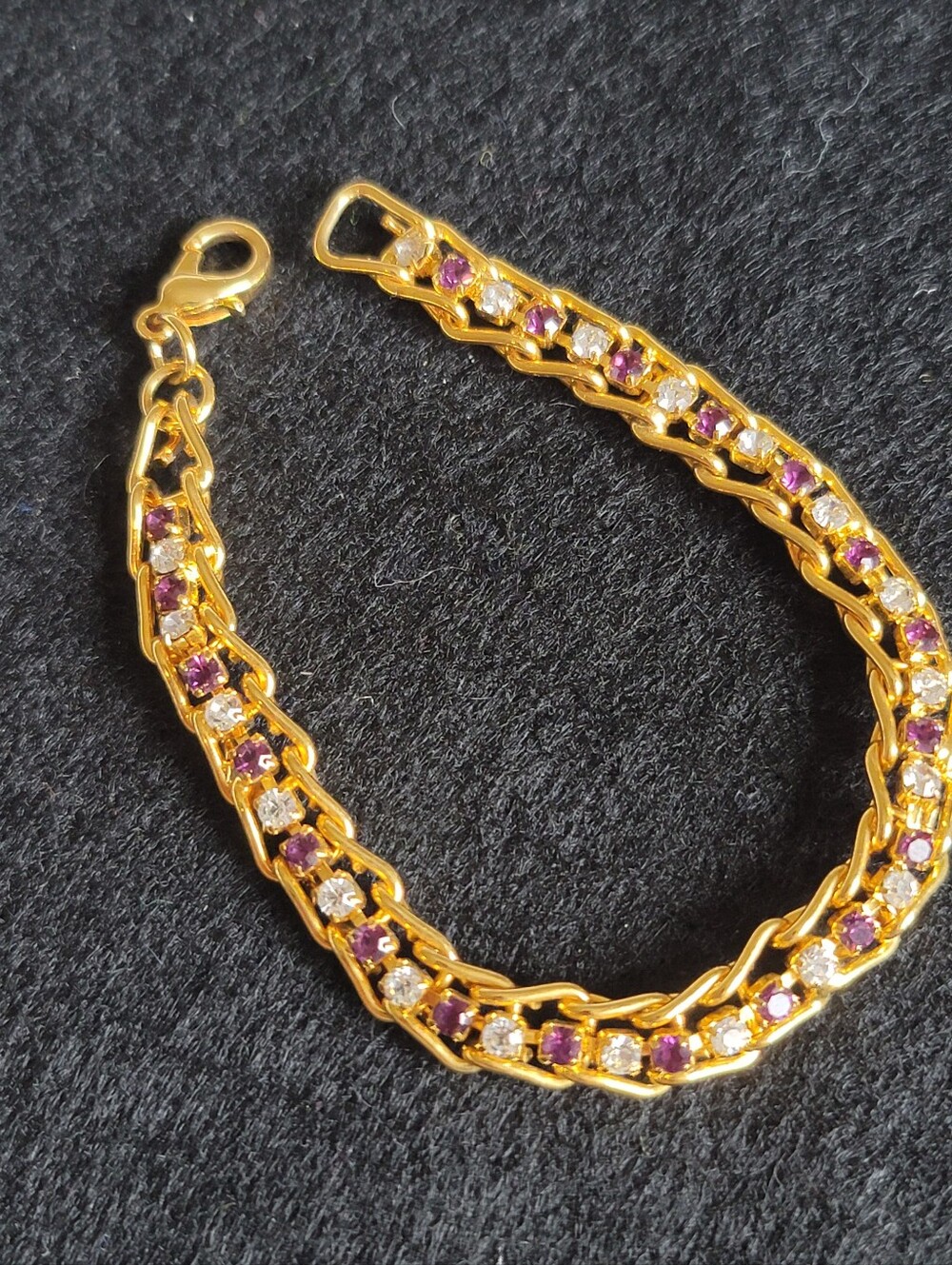 Tennis Bracelet with Purple and Clear Crystals - Gold-gilded-tone